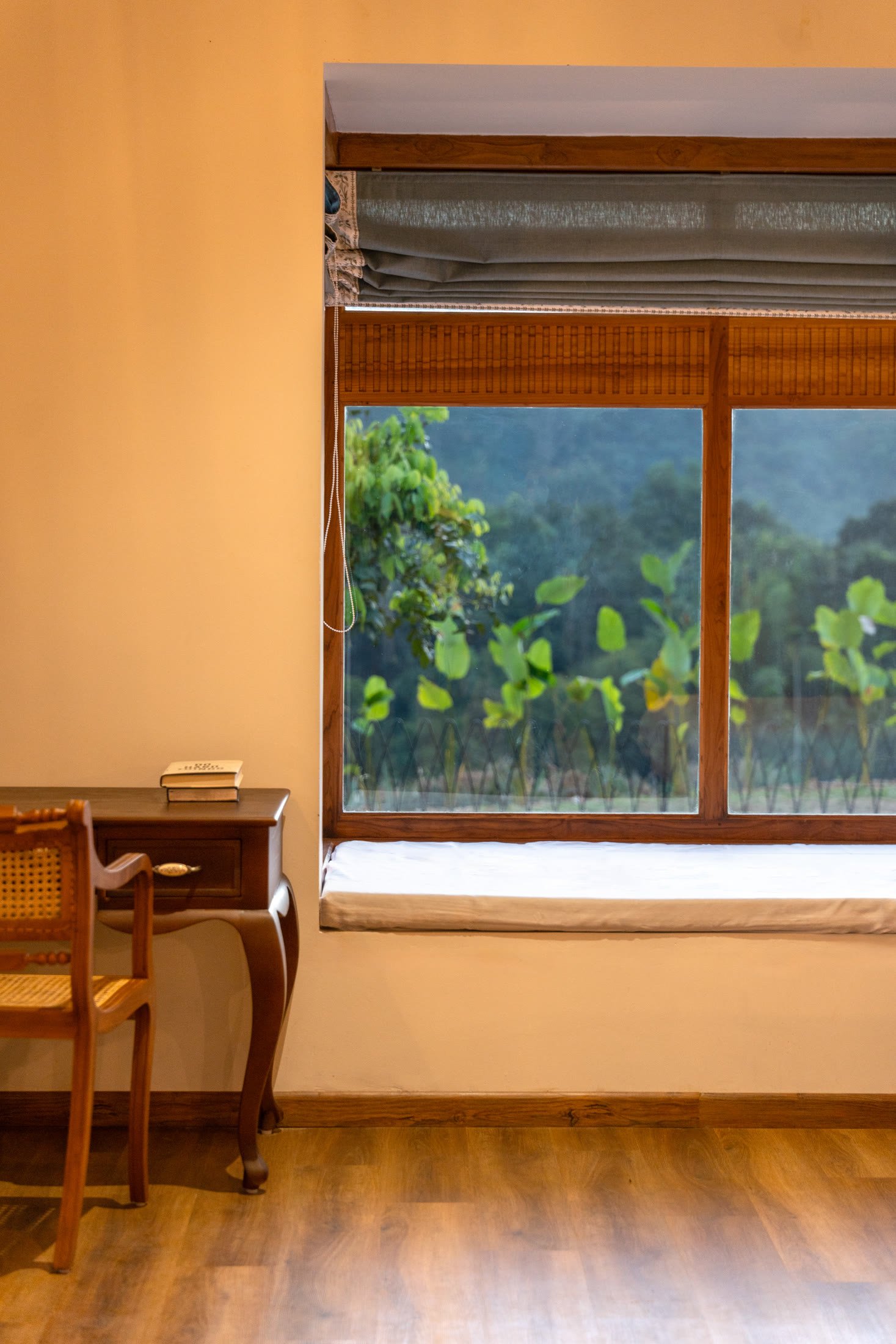 Framed window looking into the surrounding greenery