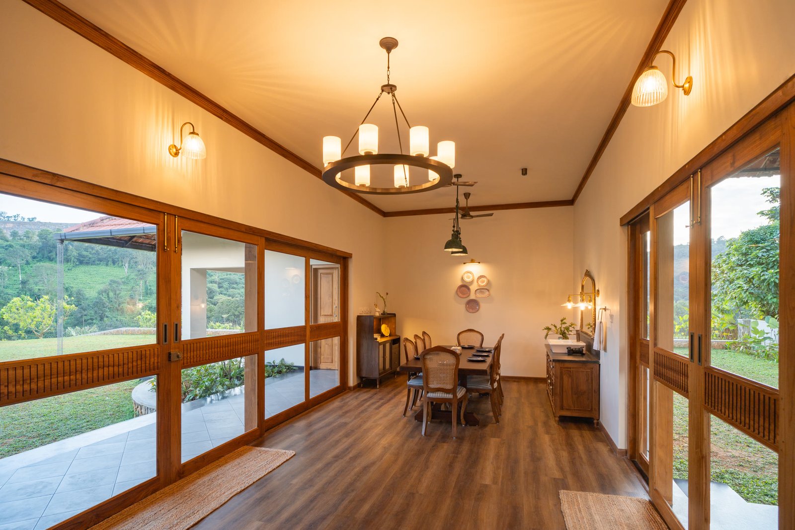 Dining room looking across the estate hills